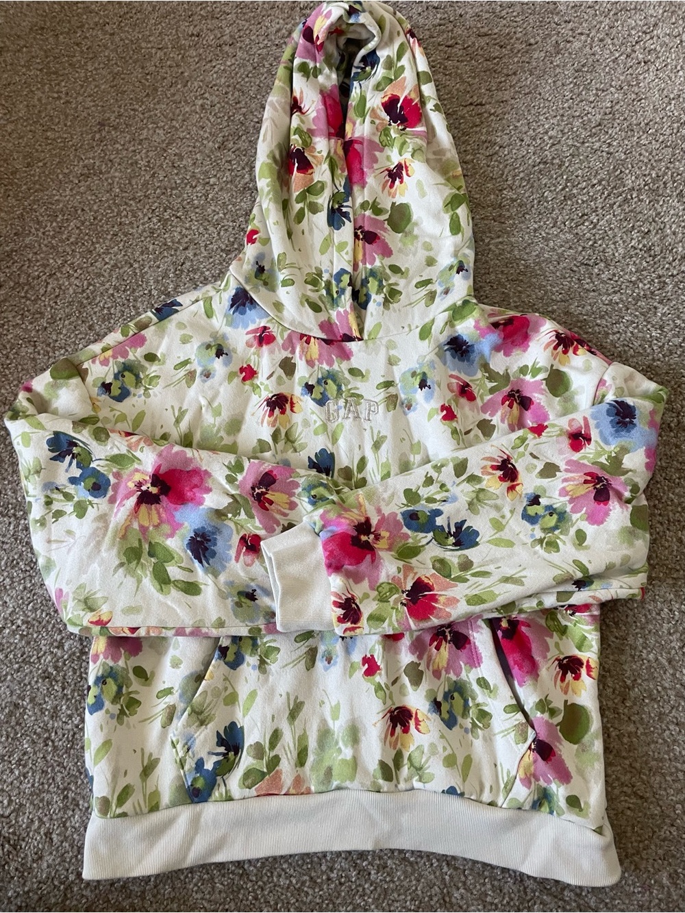 Kids Floral Hooded Pajama Top - White with Pink & Green Flowers